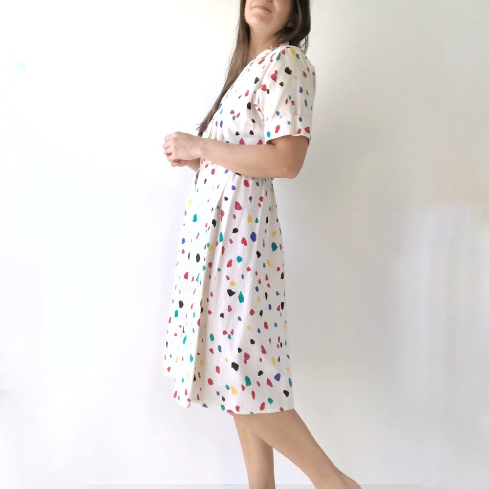 Vintage White and Color Print Midi Dress